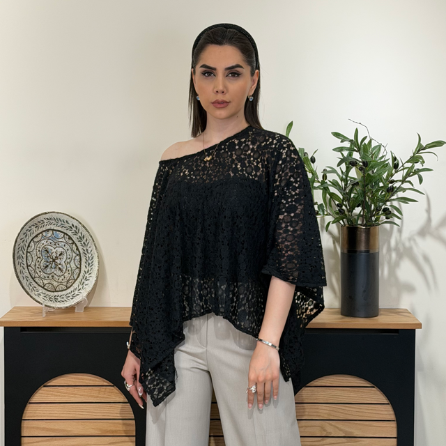 پانچو زنانه دانتل پرزدار مشکی