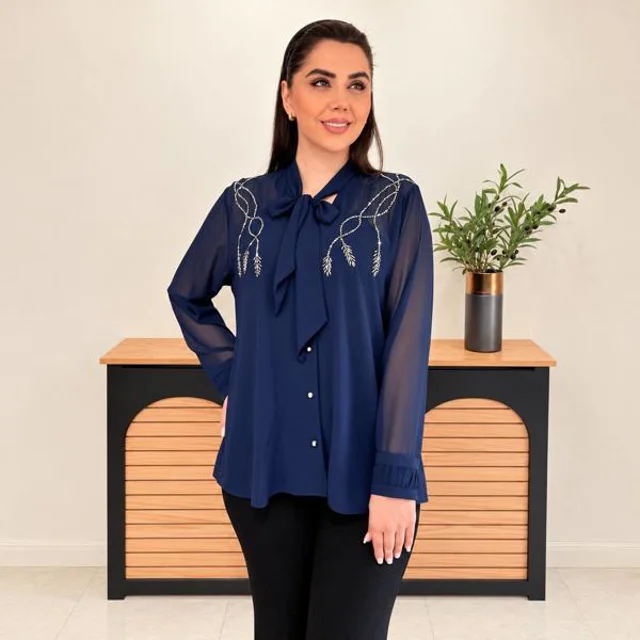 شومیز حریر ملیله دوزی به همراه تاپ