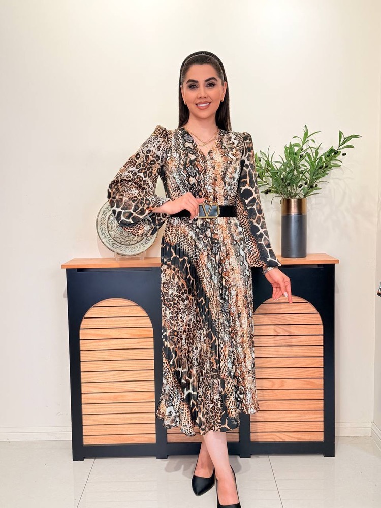 پیراهن ساتن پایین پلیسه پوست ماری زنانه