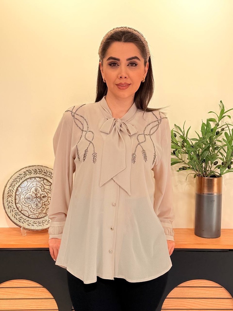 شومیز حریر ملیله دوزی به همراه تاپ