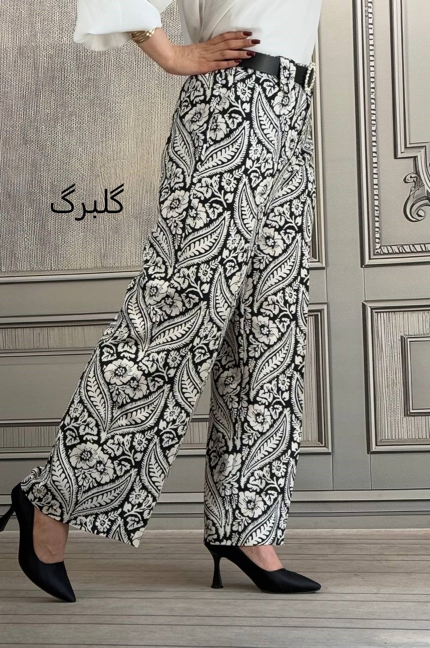 شلوار نیم بگ پارچه مازراتی طرحدار زنانه