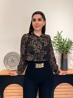شومیز مخمل طرح برگ زنانه